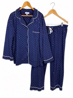Pajamagram 1X Cotton Navy White Polka Dot Pajama Set Loungewear Sleepwear